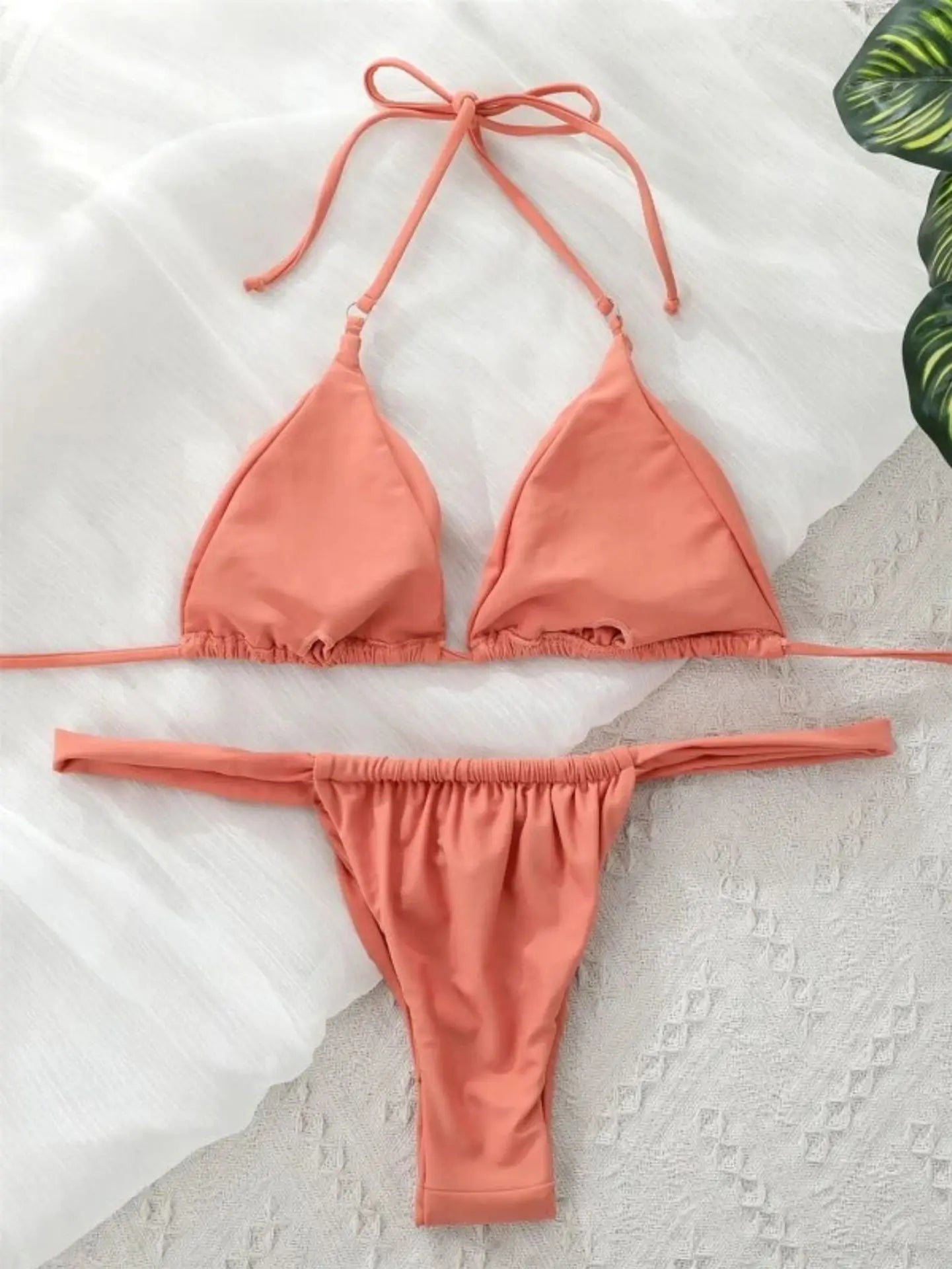 Conjunto de Bikini de Color Liso con Correa para Playa