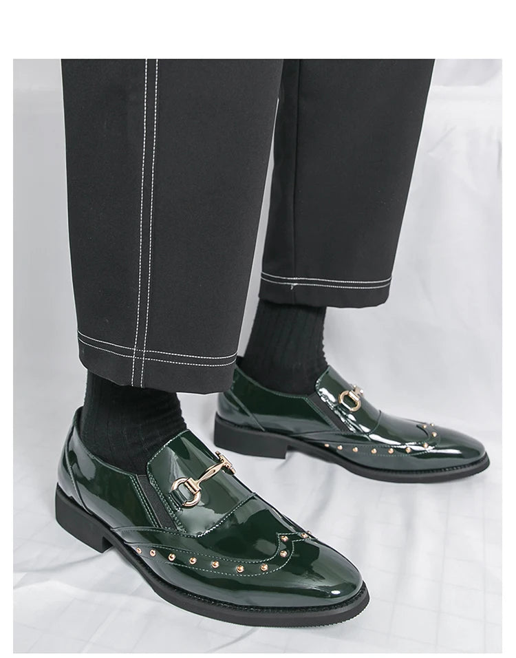 Zapatos Hombre Charol Elegantes Punta Puntiaguda Boda Sin Cordones | Diseño Liso
