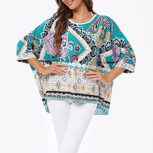 BHFlutter-camisa de talla grande para mujer, Top bohemio estampado, camiseta informal de gasa, 4XL, 5XL, 6XL, 2023
