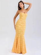 Vestido Largo Tipo Sirena Con Tirantes Finos Jacquard Sexy 2025