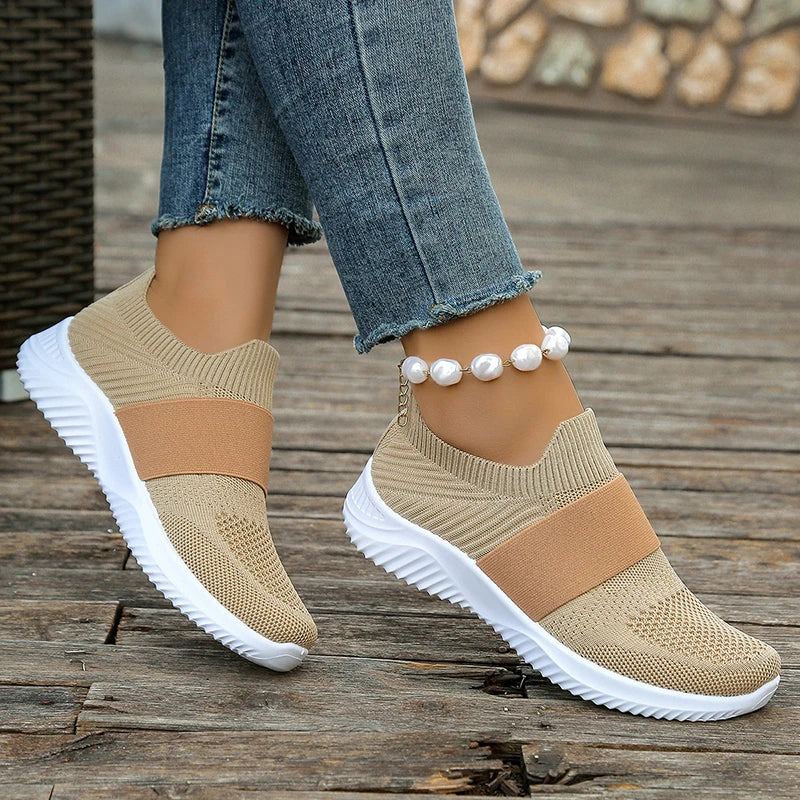 Zapatillas Tejidas de Malla Transpirable | Sin Cordones | Suela Gruesa Antideslizante | Primavera-Verano