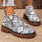 Botines de Plataforma | Estampado de Serpiente | Punta Redonda Elegante