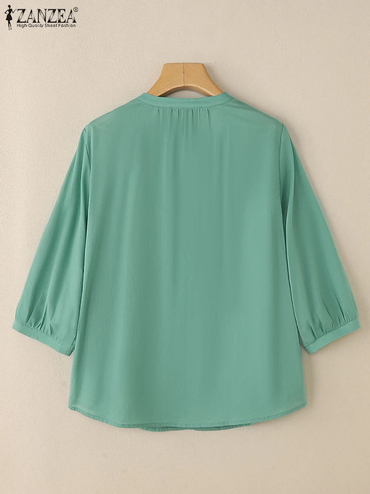 Blusa Vintage 2025 para Mujer | Bordado Floral | Túnica Holgada con Botones | Ticotrendy