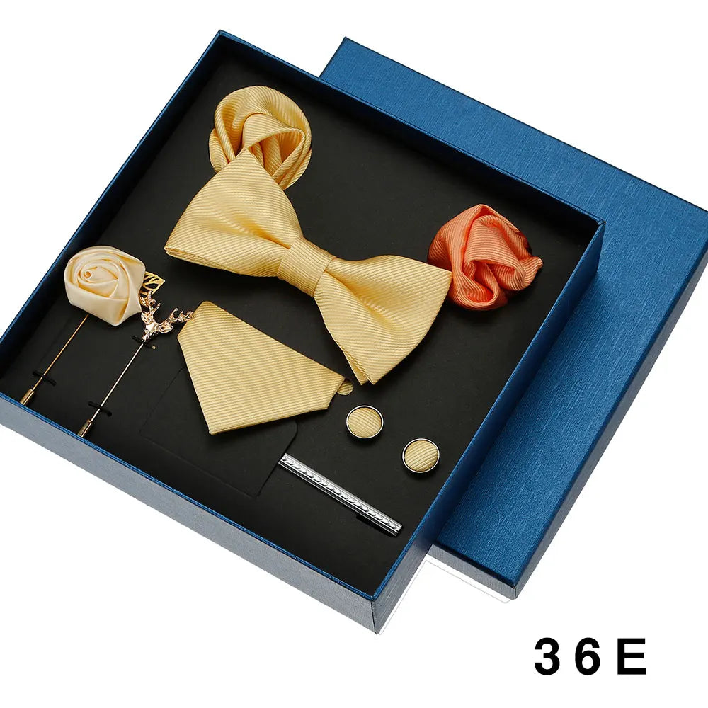 Set de Lujo Corbata Pajarita Pañuelo Gemelos Estilo Tico Elegante