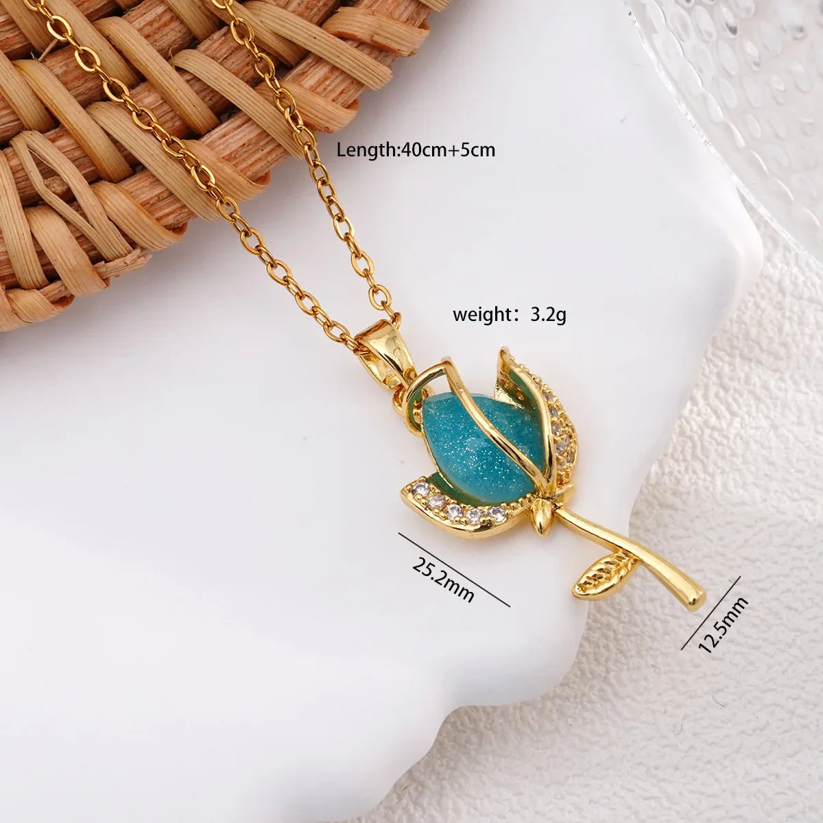 Cadena de acero inoxidable elegante colorido cristal circón tulipán flor colgante collares para mujeres niñas Color oro joyería de moda