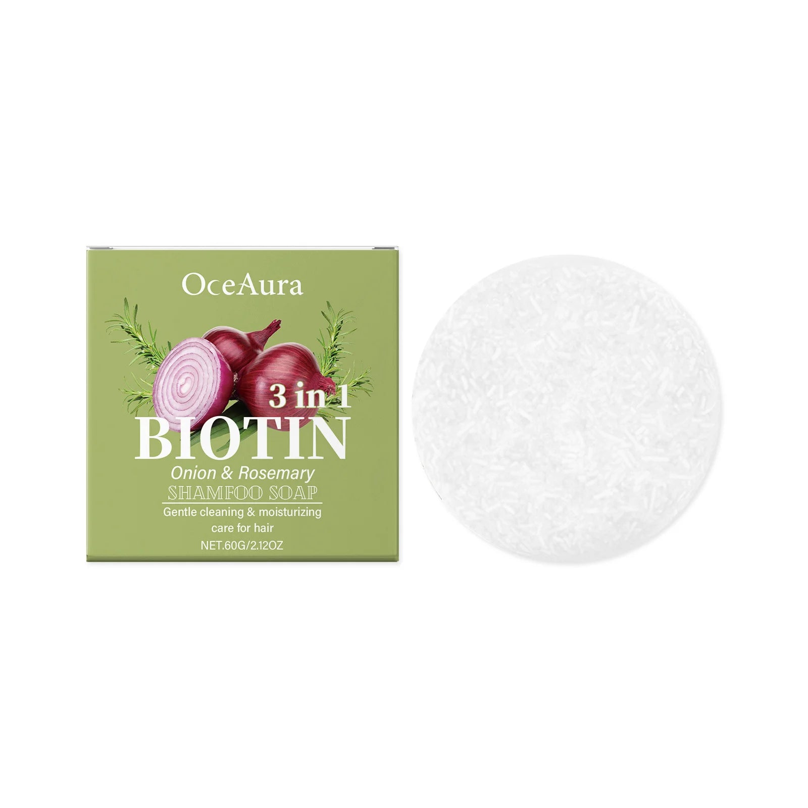 Jabón Champú de Cebolla y Biotina - 60g, Adecuado para Todo Tipo de Cabello, Hidratante y Suavizante, Rico en Extracto de Alecrim