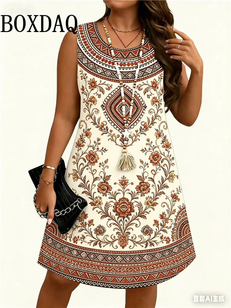 Vestido Étnico 3D Flores para Mujer | Sin Mangas y Estilo Vintage | Holgado para Verano 2026 | Tico Trendy
