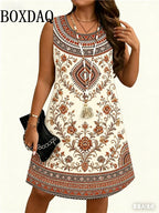 Vestido Étnico 3D Flores para Mujer | Sin Mangas y Estilo Vintage | Holgado para Verano 2026 | Tico Trendy