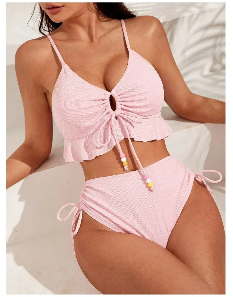 Bikini con Cordón y Volantes - Traje de Baño Sexy para el Verano Tico