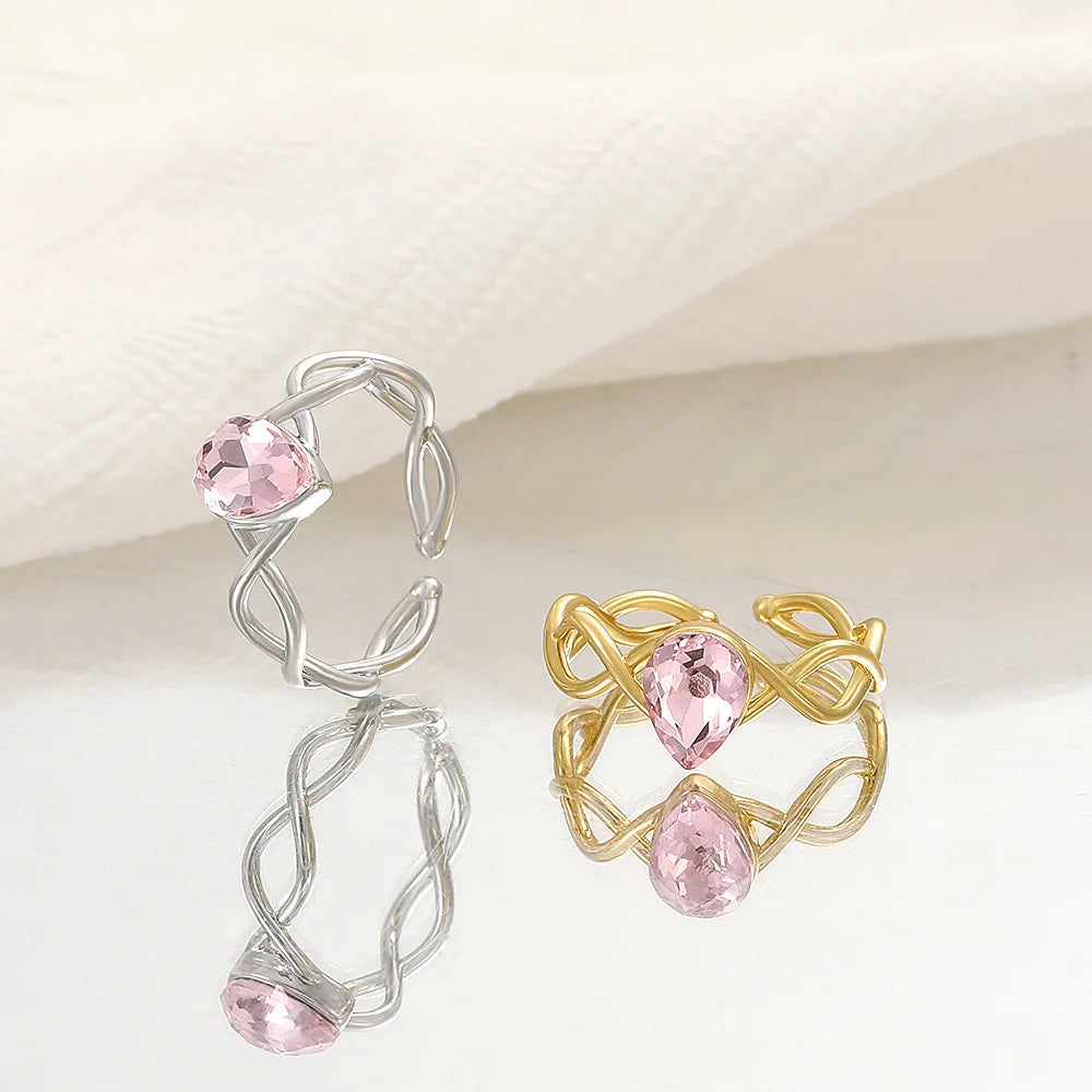 Anillos de cobre con corona de princesa de circón rosa dulce para mujeres y niñas, anillo abierto ajustable para dedo, accesorios, regalos para niños y amigos