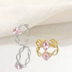 Anillos de cobre con corona de princesa de circón rosa dulce para mujeres y niñas, anillo abierto ajustable para dedo, accesorios, regalos para niños y amigos
