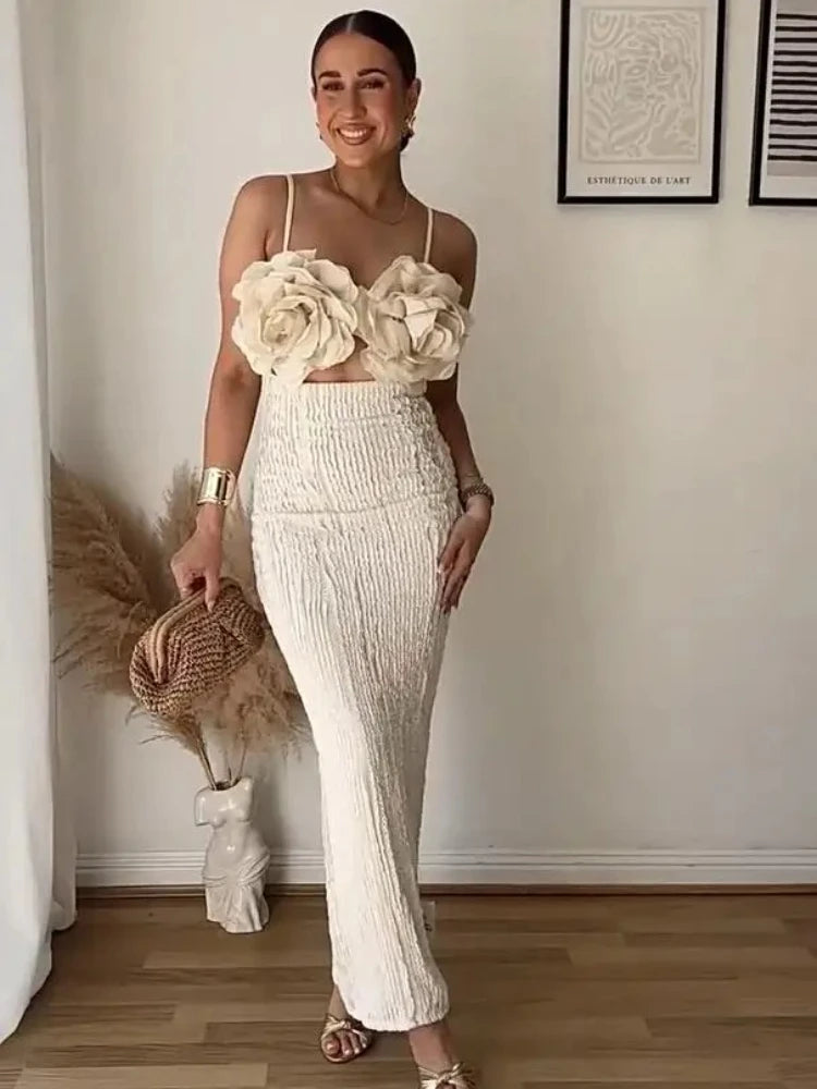Vestido largo de verano para mujer, estilo francés, con apliques y sin espalda