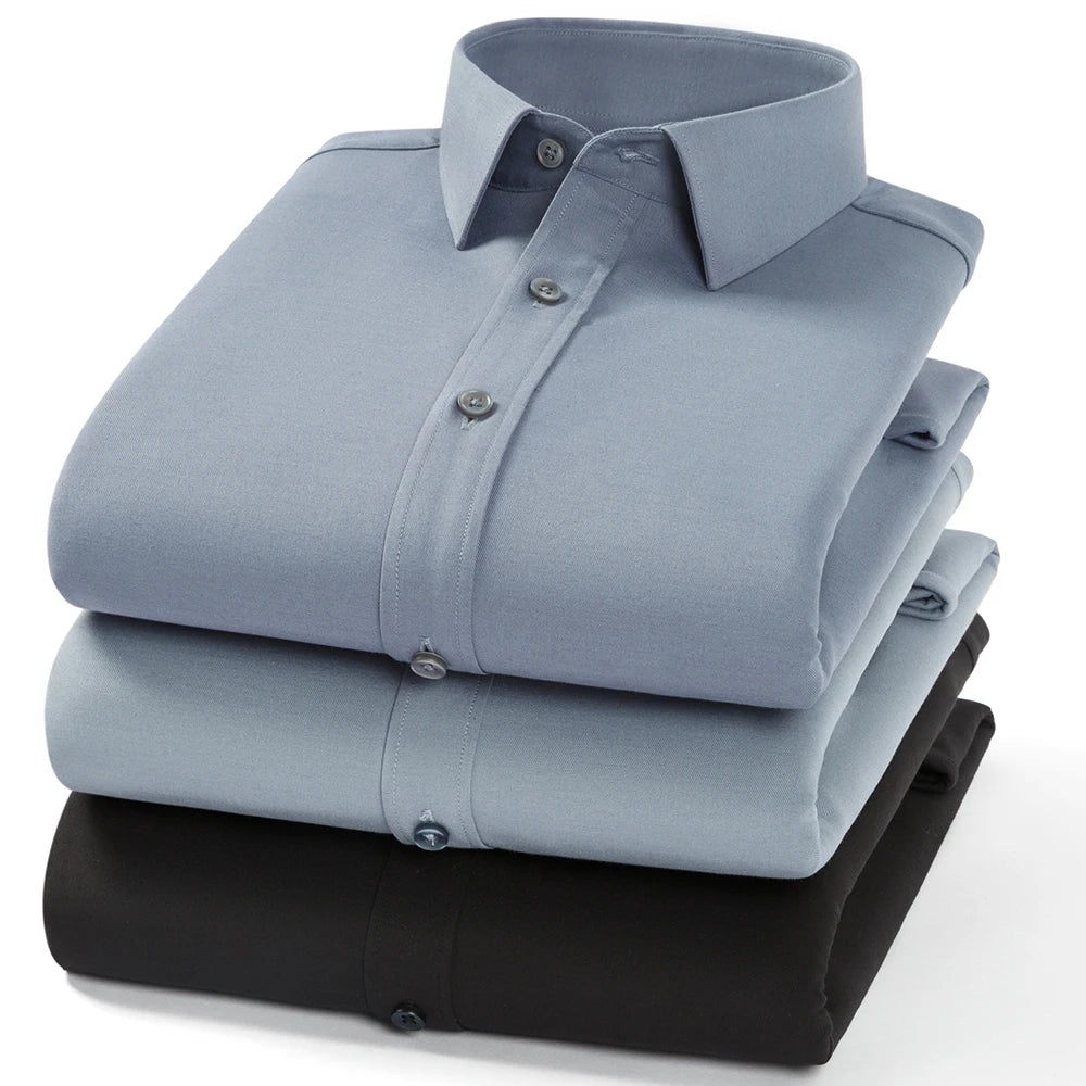 Camisa de Lana Cálida Hombre | Manga Larga | Negocios Casual | Color Sólido Suave