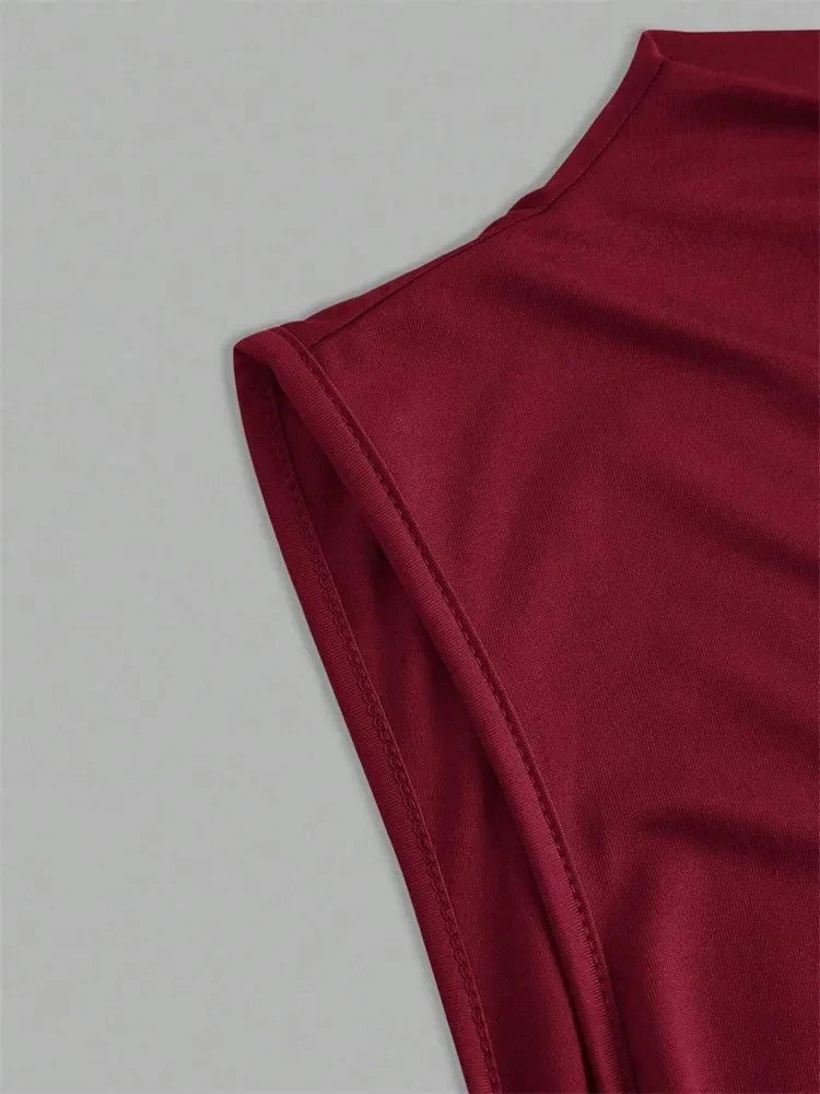 Top corto plisado con cuello simulado para mujer, camiseta sin mangas básica sin mangas fruncida de Color sólido de verano, ropa de calle