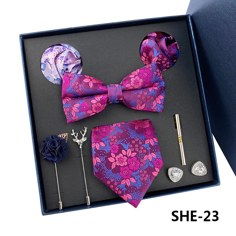 Set De Corbata Pajarita Pañuelo Gemelos Regalo Tico De Lujo