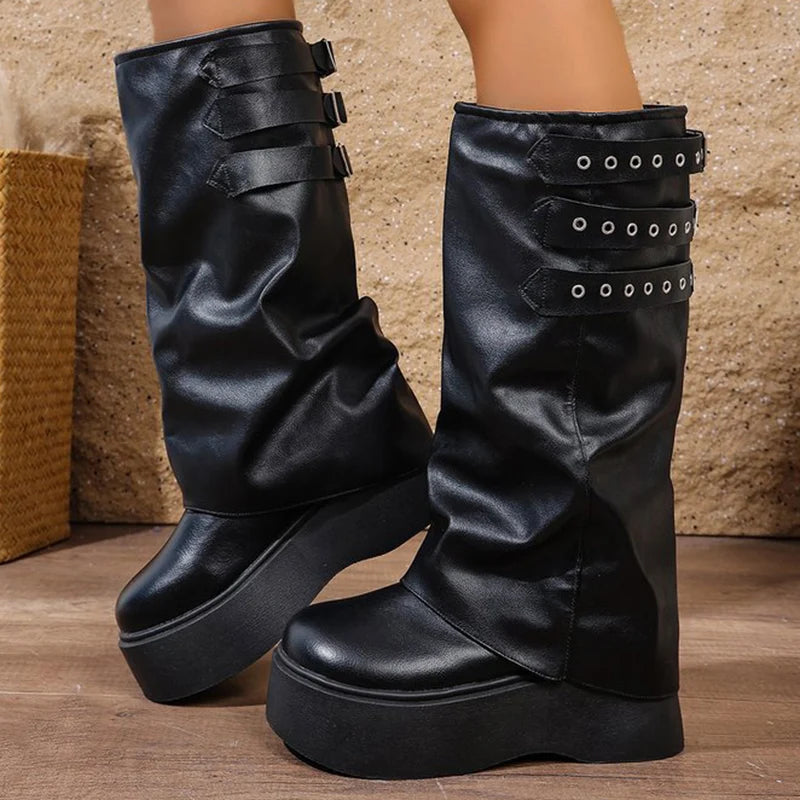 Botas de Tacón Grueso con Plataforma | Estilo Punk | Mujer