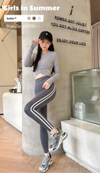 Leggings Piel Tiburón Raya Lateral | Cintura Alta Ajustado Casual | Mallas Deportivas PV | Ticotrendy