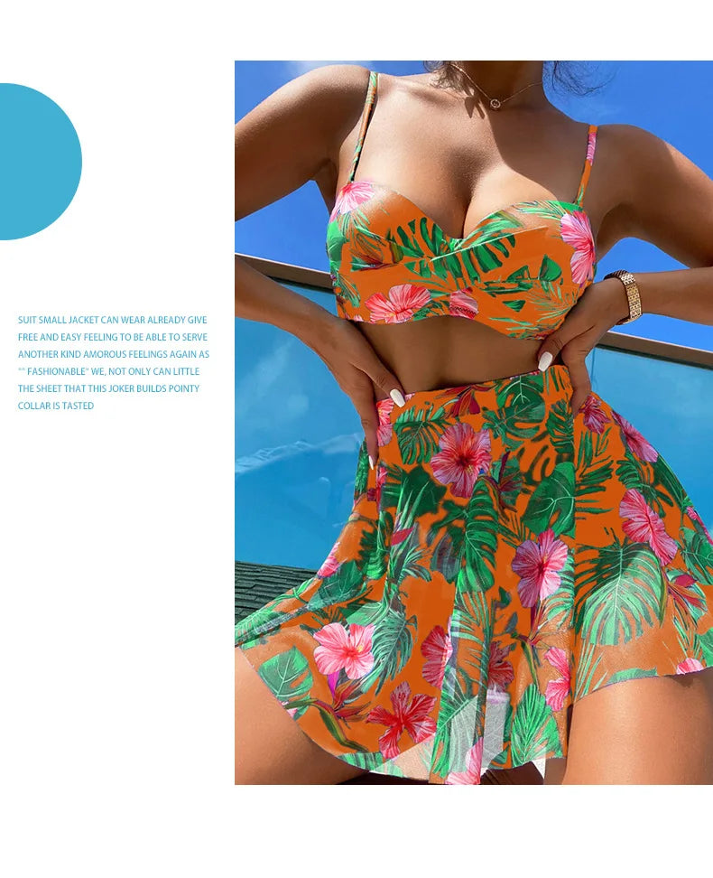 Bikini con Estampado Tropical y Falda - Para un Día en el Caribe