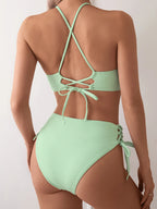 Bikini con Cordones y Cuello en V Profundo - Triangulares