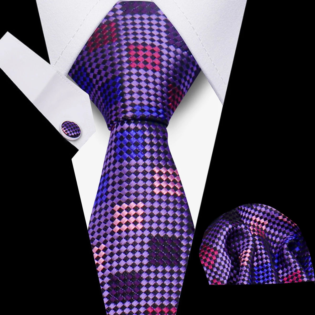 Conjunto Corbata Pañuelo Gemelos Negocios Boda Accesorio De Moda