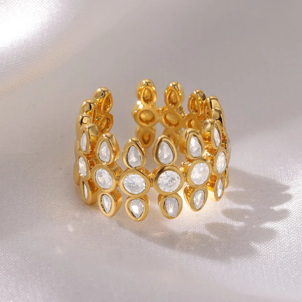 Anillo Ticotrendy Suerte Circón | Acero Inox Resistente Agua | Banda Pareja Boda