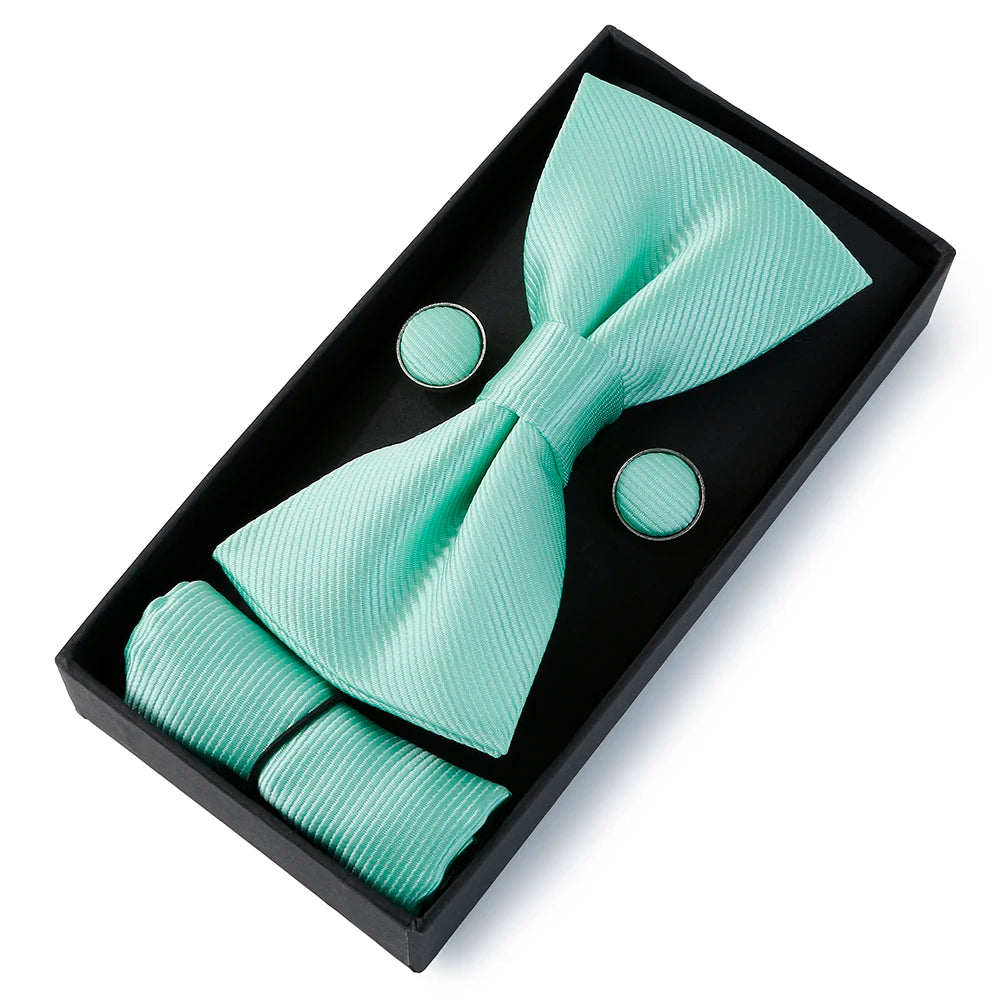 Set De Pajarita Pañuelo Gemelos Regalo Elegante Estilo Para Hombres