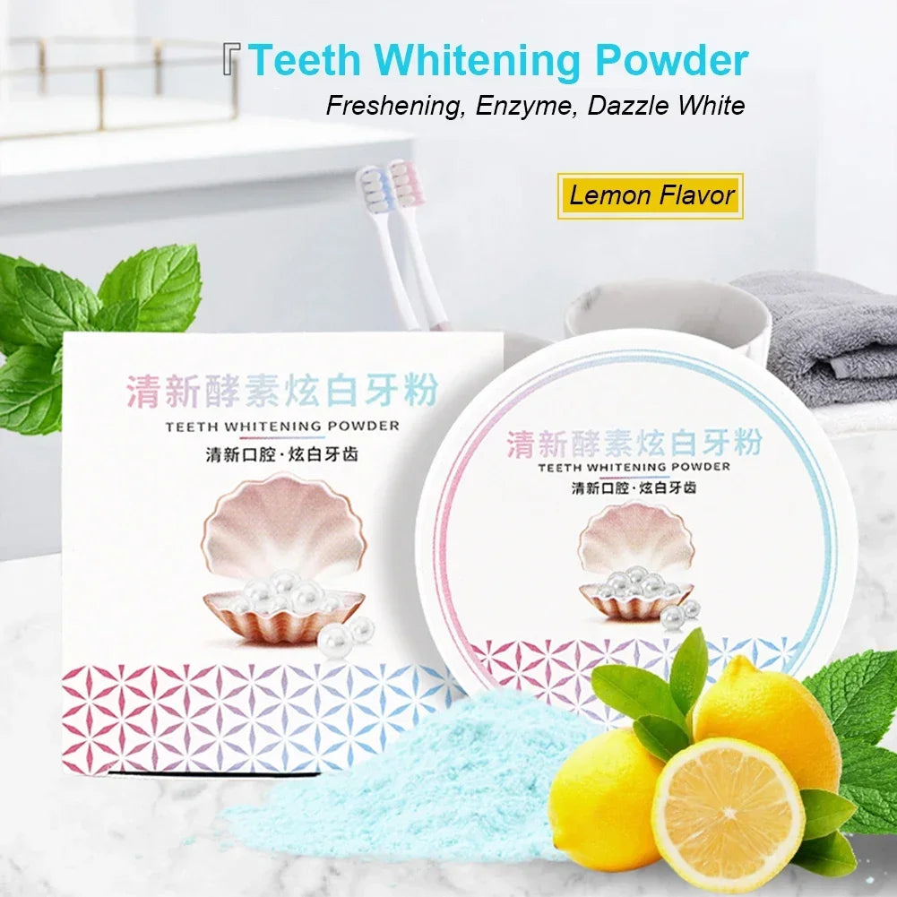 2 tipos de polvo para blanquear los dientes, carbón orgánico activado Natural, sabor a limón, polvo de enzimas para el aliento fresco, higiene bucal Dental