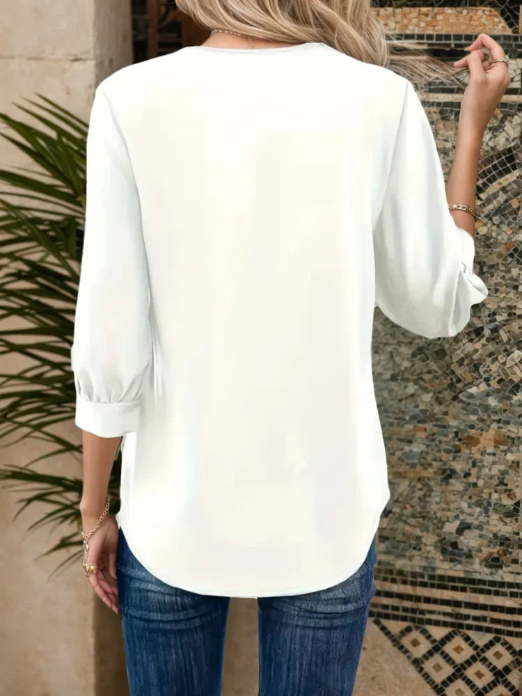 Blusa de Verano Plus Size | Cuello en V Elegante Color Sólido | Tallas 1XL-5XL | Tico Trendy