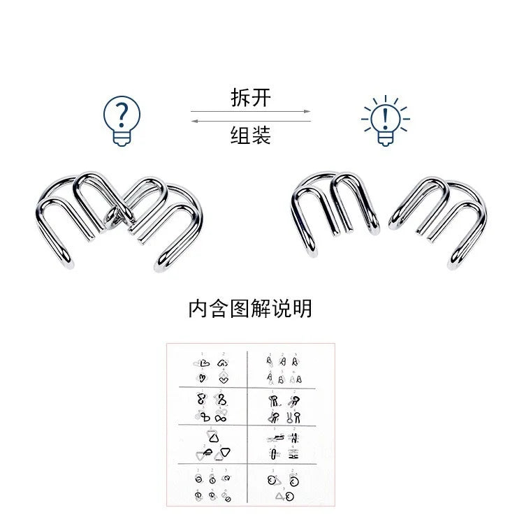 Rompecabezas Montessori de Metal para niños y adultos, juego interactivo de alambre, IQ, Mente, Cerebro, juguetes educativos, 8 piezas por juego