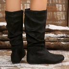 Botas de Media Pantorrilla Plisadas | Estilo Británico | Plataforma