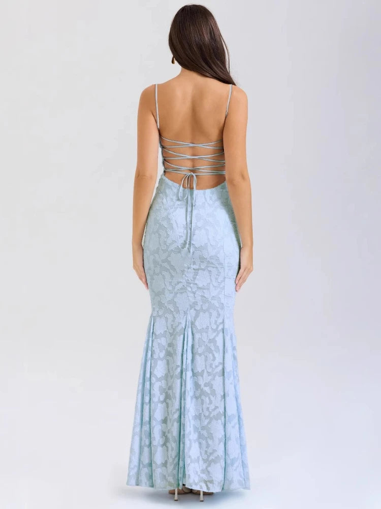 Vestido Largo Tipo Sirena Con Tirantes Finos Jacquard Sexy 2025