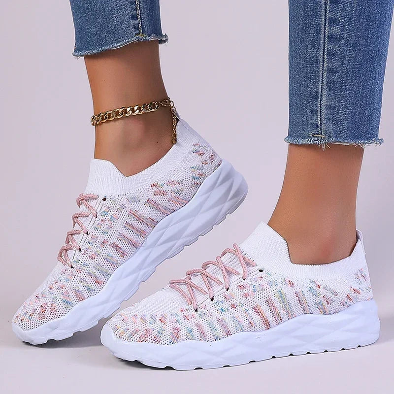 Zapatillas de Punto con Plataforma | Colores Variados | Suela Gruesa Antideslizante | Cordones