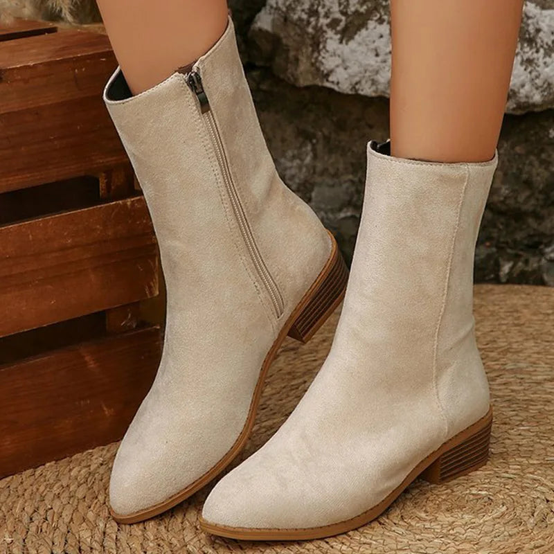 Botines de Tacón Cuadrado | Ante Sintético | Mujer