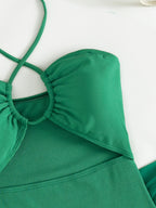 Bañador de Una Pieza Halter Recortado con Falda - Estilo Sexy y Monocromático