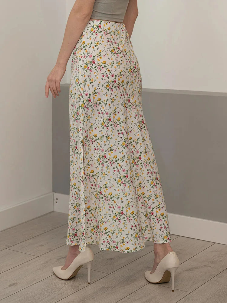 Falda Larga De Gasa Floral Con Abertura Y Vuelo De Verano
