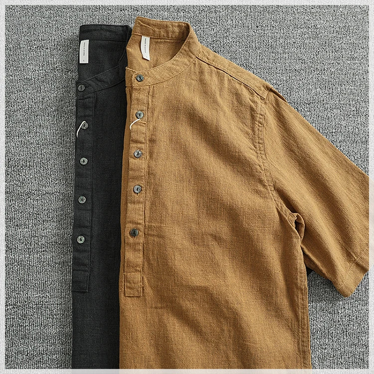 Camisa Lino Algodón Hombre | Estilo Retro | Manga Corta | Cuello Abierto | Ticotrendy Costa Rica