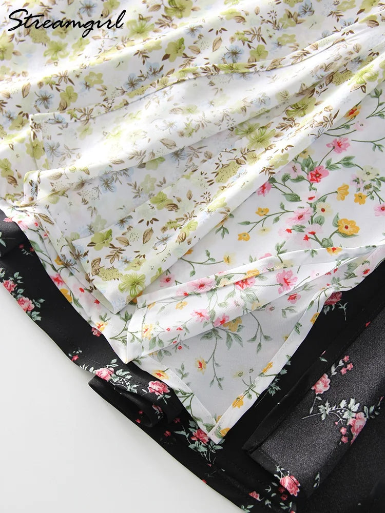Falda Larga De Gasa Floral Con Abertura Y Vuelo De Verano