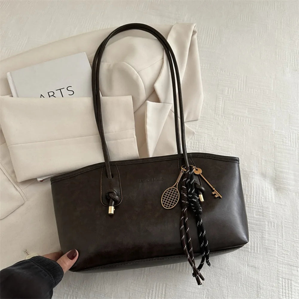 Y2K-Bolso de hombro de trabajo de gran capacidad para mujer, bolsos sencillos de Color sólido, bolso de mano de cuero PU