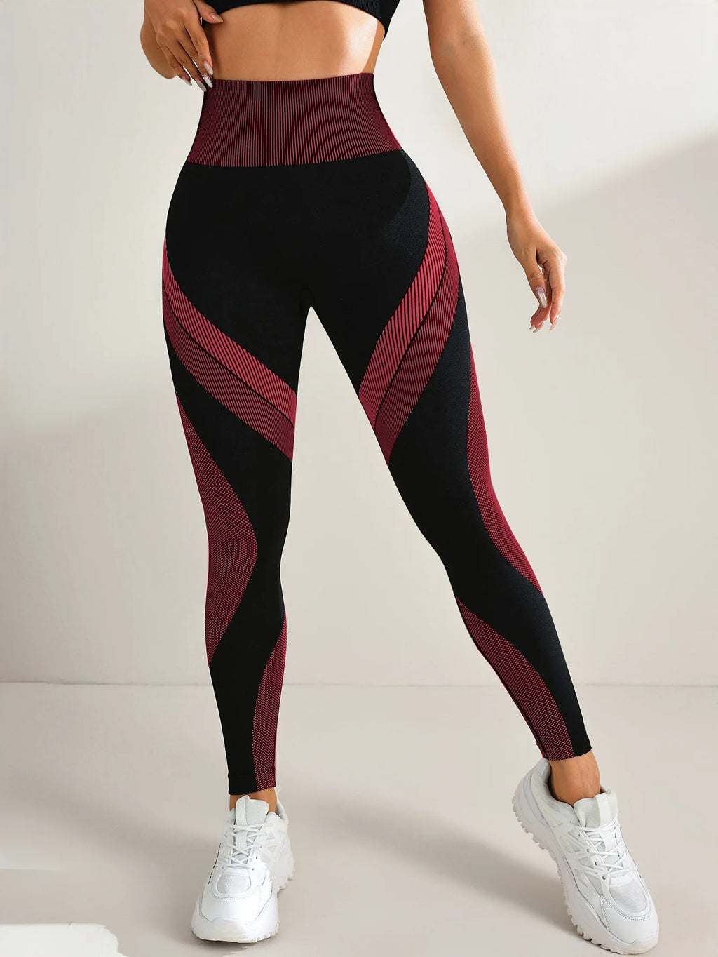 Pantalones Yoga sin Costuras para Mujer | Contraste de Color y Cintura Alta | Secado Rápido para Correr | Tico Trendy