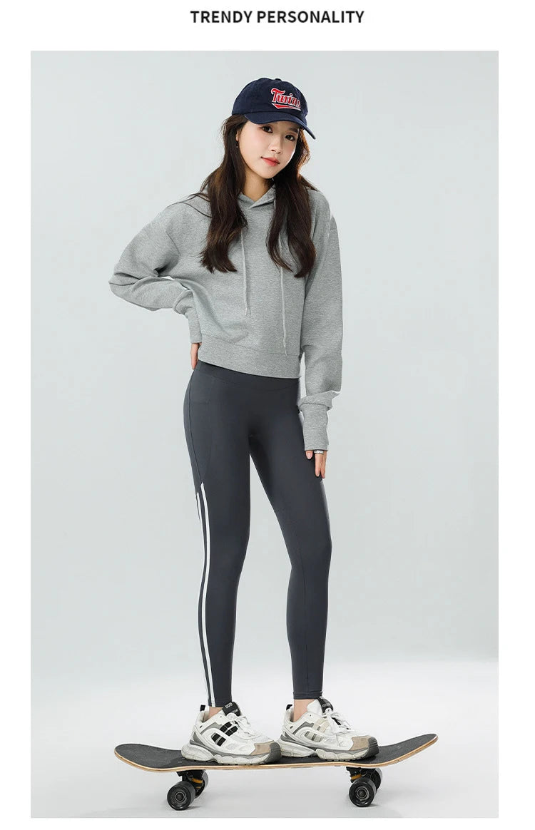 Mallas Piel Tiburón Raya Bolsillo | Cintura Alta Ajustado Fitness | Yoga Ciclismo Correr Otoño | Ticotrendy