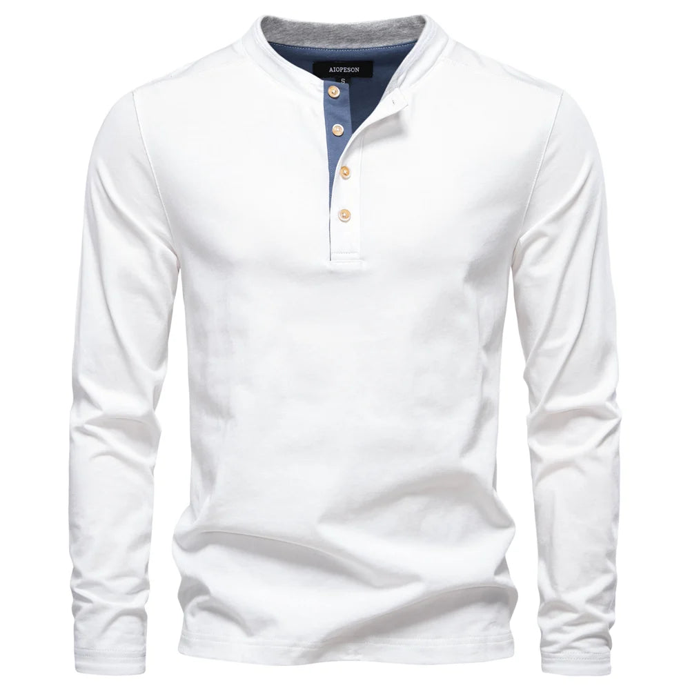 Camiseta Cuello Botón Algodón Hombre | Manga Larga Básica | Tallas S-XXL | Tico Trendy