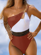 Traje De Baño Asimétrico Estilo Playa Para Mujeres Jóvenes Patchwork Casual