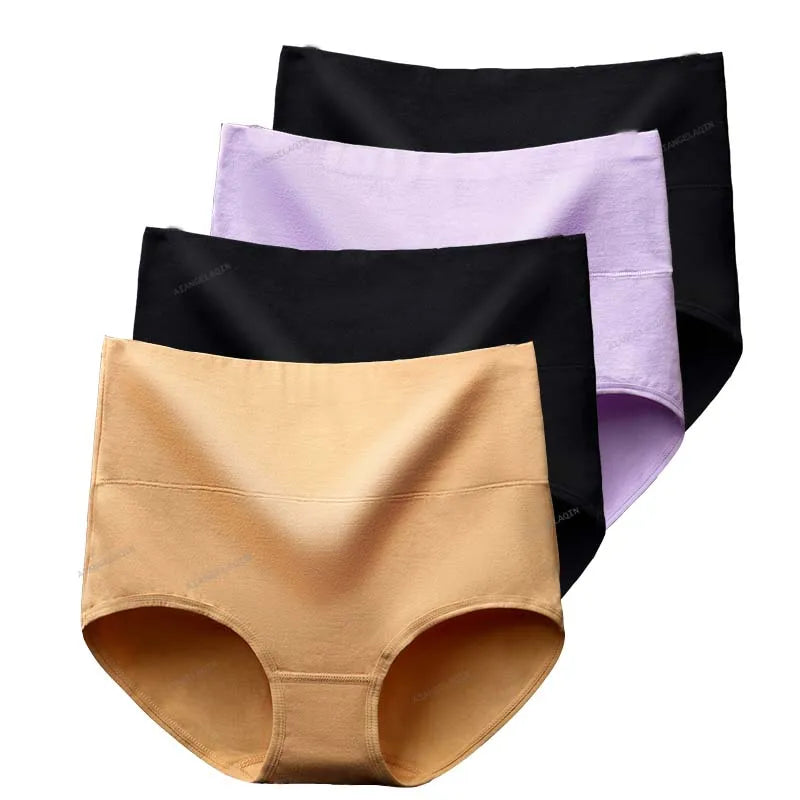 4 Paquete Bragas Cintura Alta | Algodón Moldeador Talla Grande | Tico Trendy