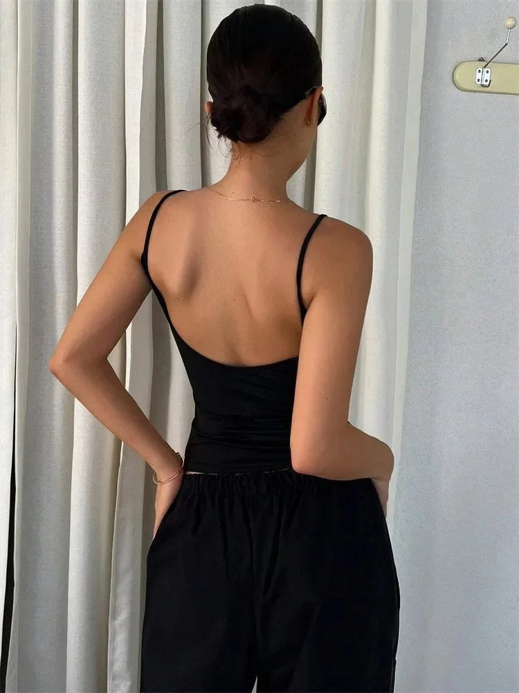 Top corto sin espalda para mujer, Top informal sin mangas de Color sólido, ropa de calle Y2K
