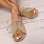 Sandalias Planas para Mujer | Cordones Cruzados | Punta Abierta | Estilo Gladiador