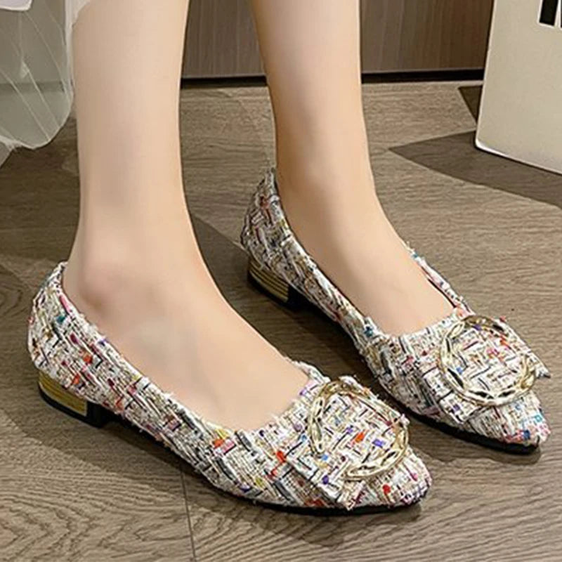 Zapatos Planos de Retales con Hebilla | Estilo Coreano | Punta Estrecha | Primavera y Otoño