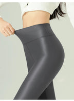 Leggings PU Cuero Invierno | Lana Fina Sexy Ajustado | Cintura Alta Elástico Cálido