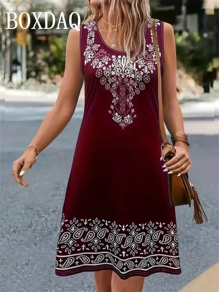 Vestido Étnico de Verano para Mujer | Sin Mangas y Holgado | Estampado 3D y Talla Grande | Tico Trendy