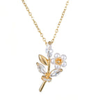 Collar Perla Circón ∣ Flor Dorado Femenino ∣ Acero Inoxidable Clásico