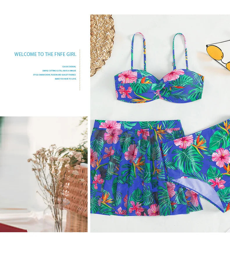 Bikini con Estampado Tropical y Falda - Para un Día en el Caribe